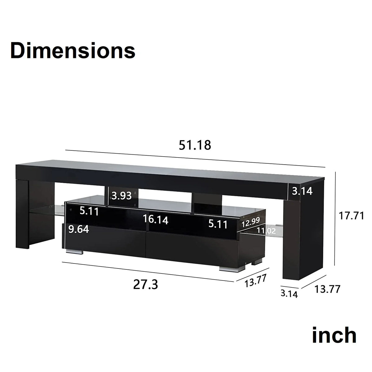 Black High Glossy TV Stand with LED Light A4136