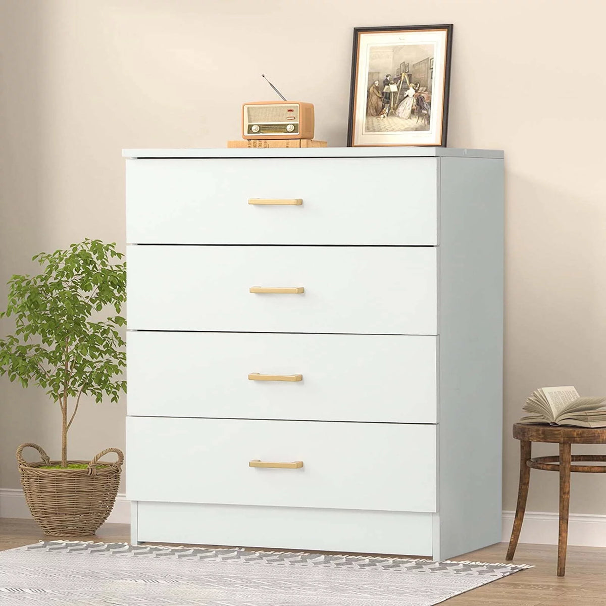 White 4-Drawer Wood Dresser Y420