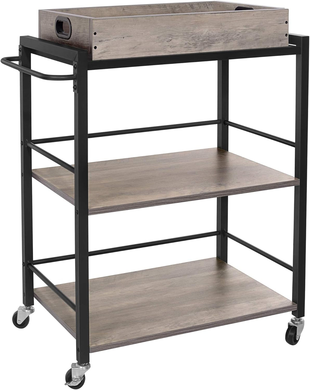 Rustic Brown and Black Bar Cart with Wheels and Handle V841