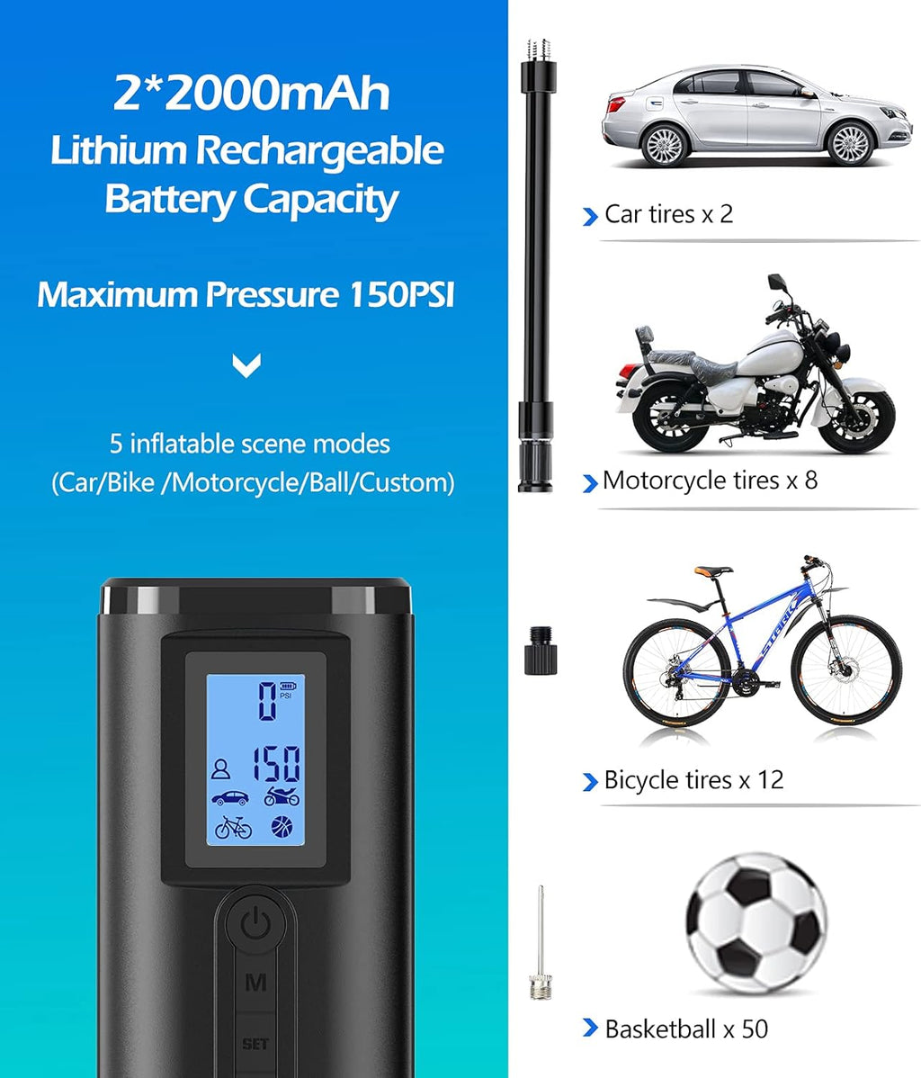 150PSI Portable Air Compressor Tire Inflator with Digital LCD Pressure Gauge C6962