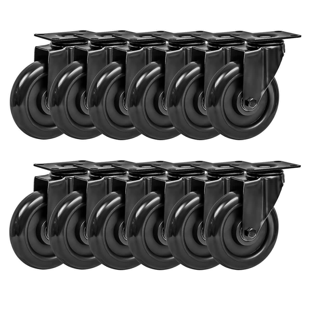 12 Pack 5x22 All Black Swivel Plate Polyurethane Caster Wheels S985