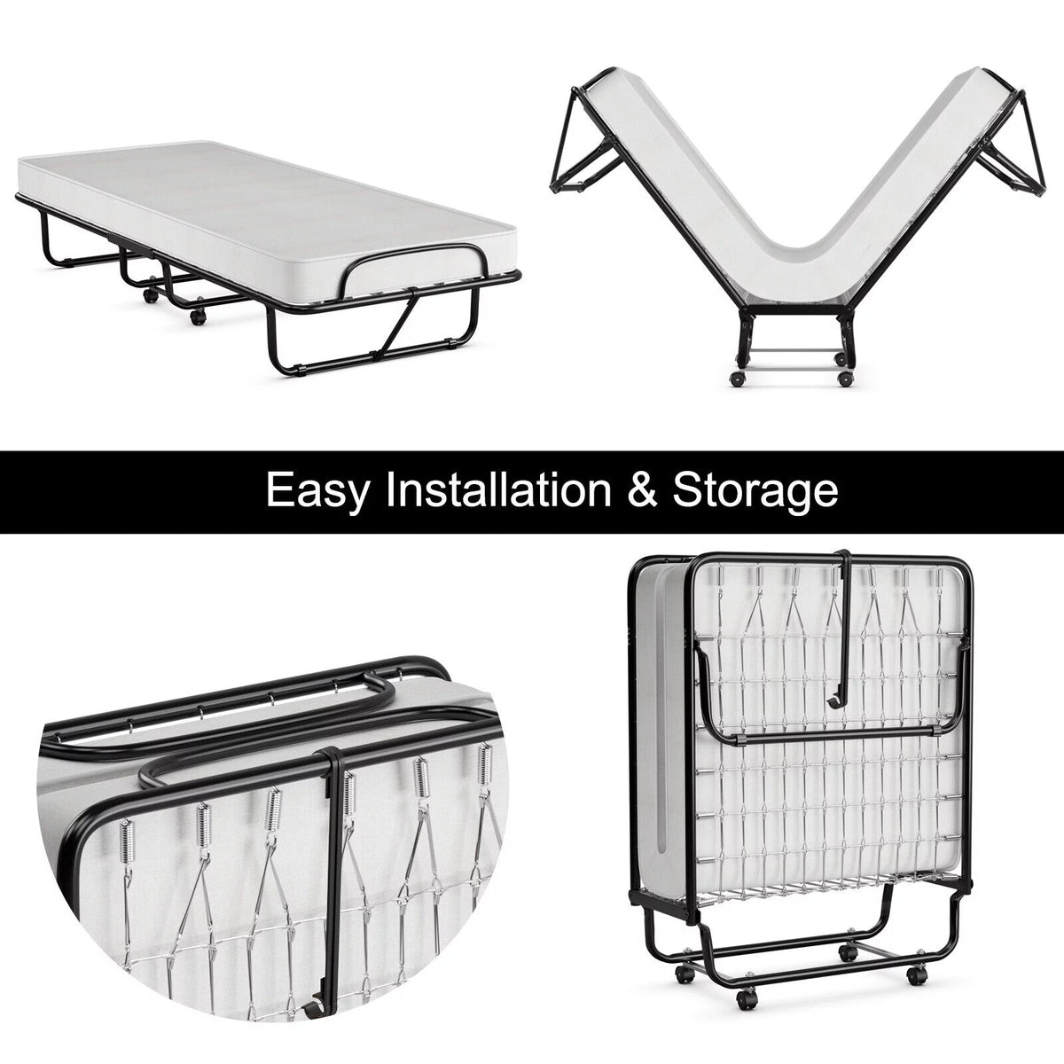 Folding Metal Bed with Memory Foam Mattress H366