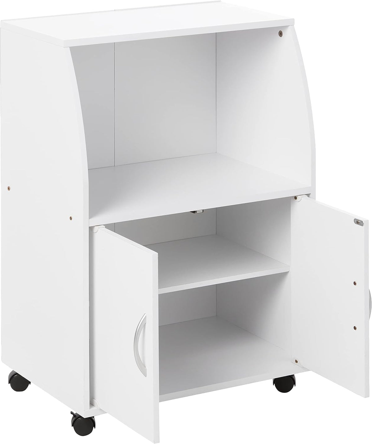 White Microwave Cart with Two Doors and Shelf V2225
