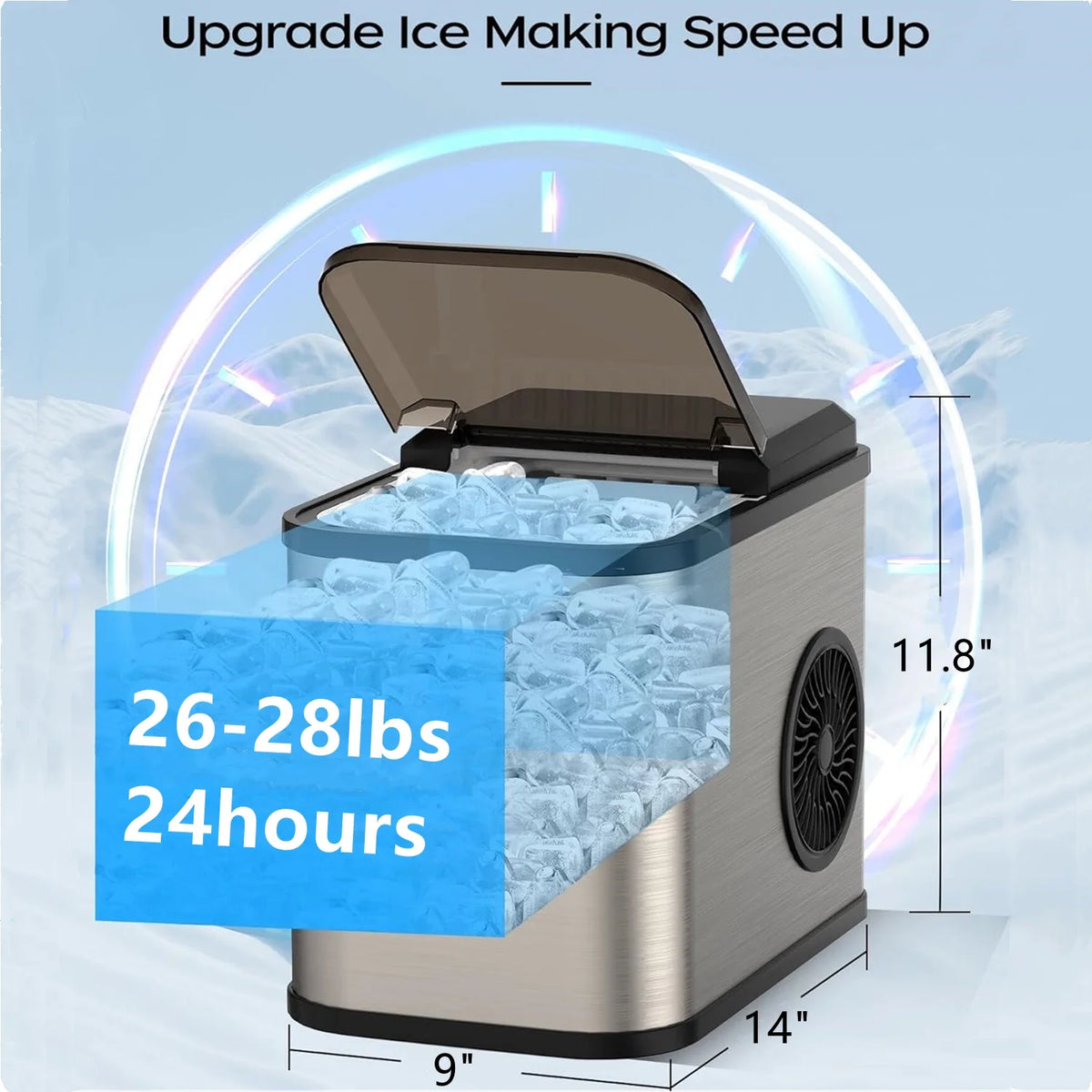 Portable Countertop Ice Maker 28Lbs/24H Self-Clean D725