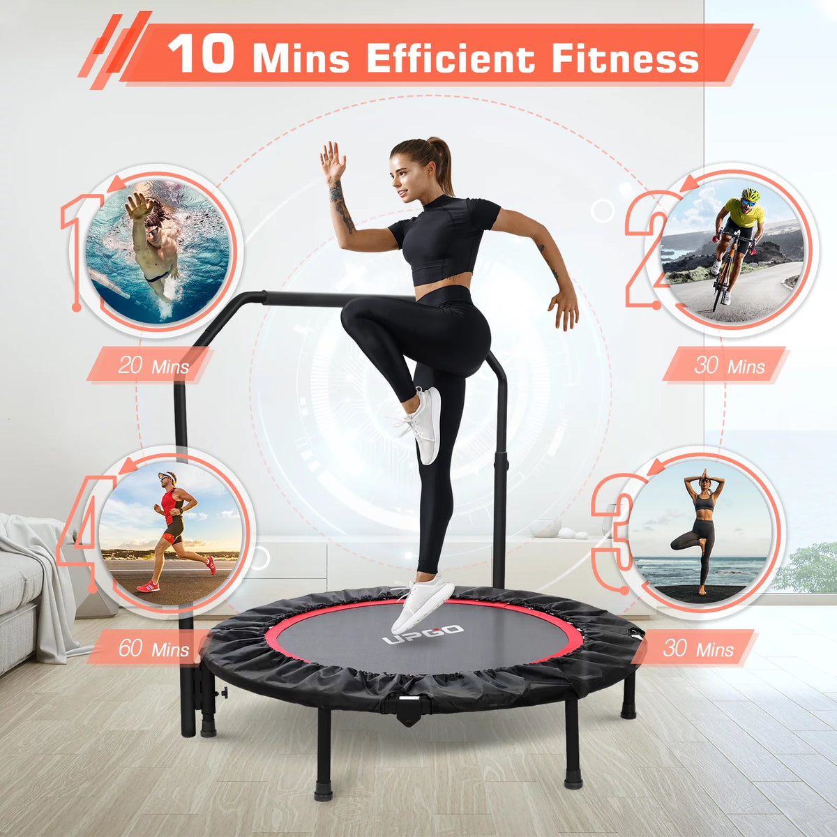 40 Foldable Fitness Trampoline with Adjustable Foam Handle W318