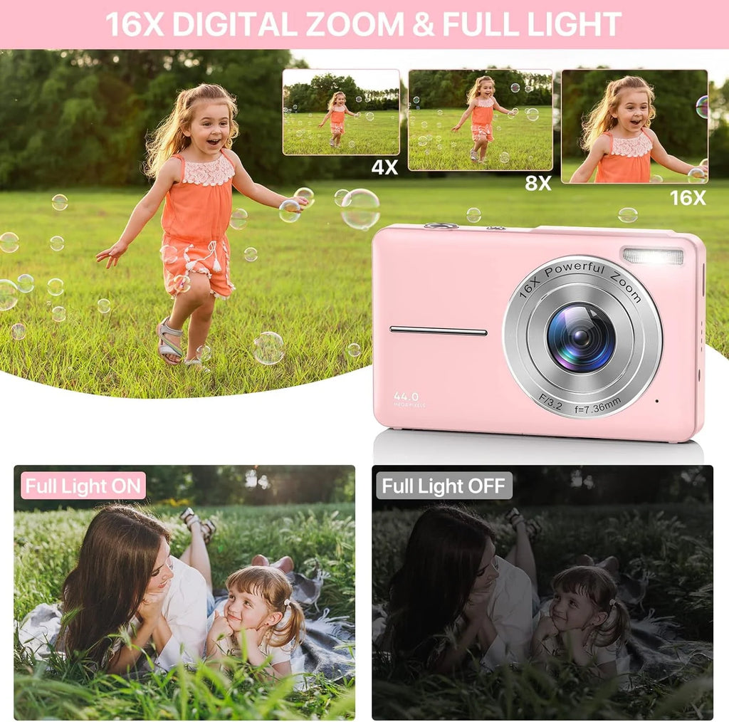 Black 1080P 44MP Kids Digital Camera with 16X Zoom C857
