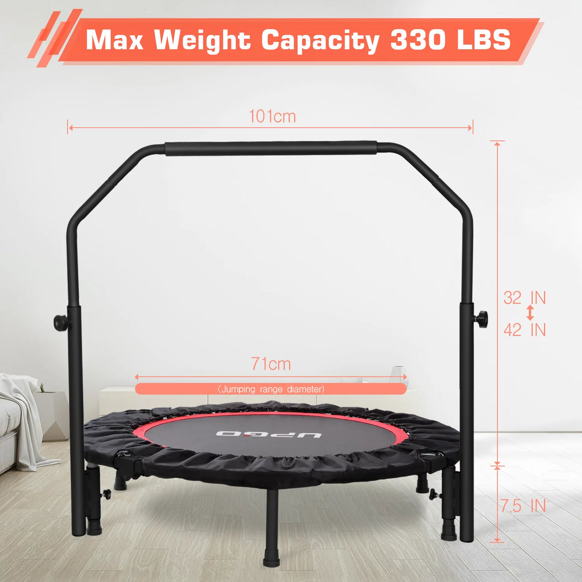 40 Foldable Fitness Trampoline with Adjustable Foam Handle W318