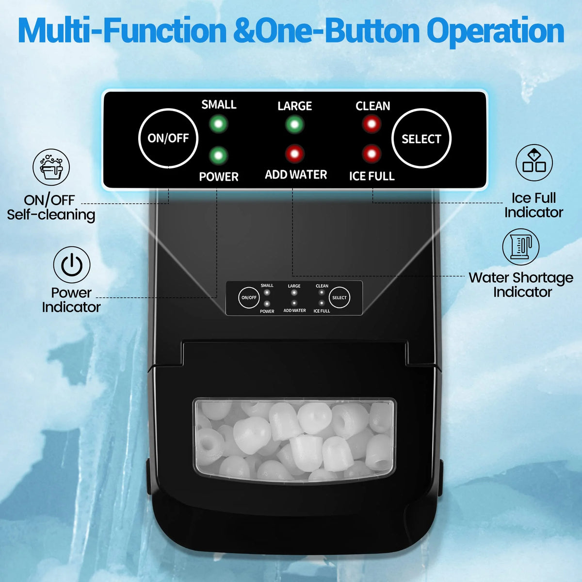 Countertop Ice Maker, 26.5lbs in 24Hrs, Self-Cleaning Portable Ice Machine with Ice Scoop and Basket J77435