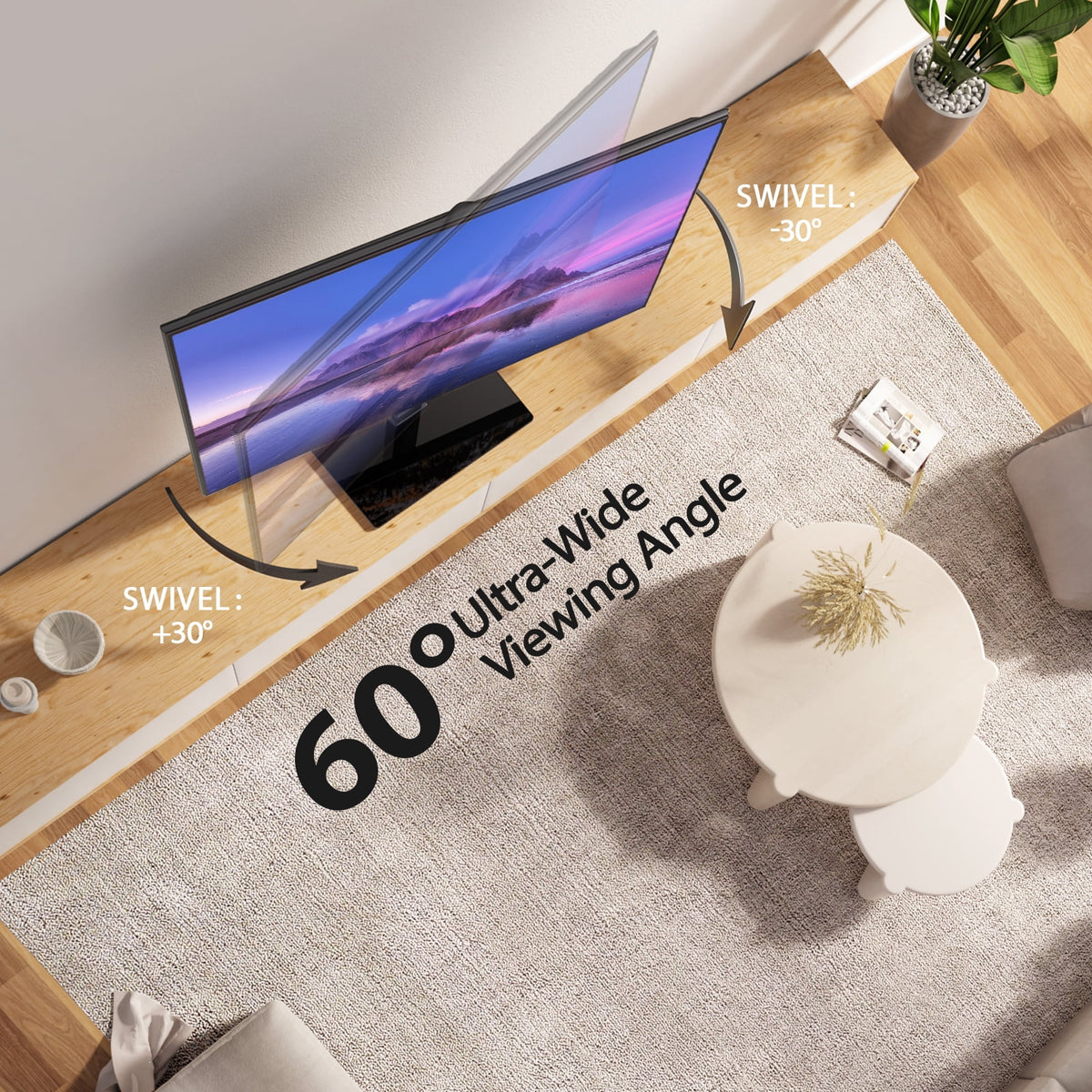 Swivel TV Stand for 37-70 Inch Flat Screen TVs with Tempered Glass Base F2019