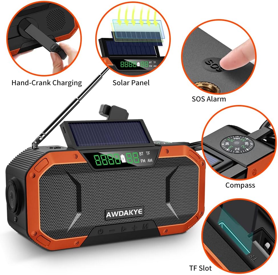 5000mAh Waterproof Solar Hand Crank AM/FM NOAA Weather Radio E199382