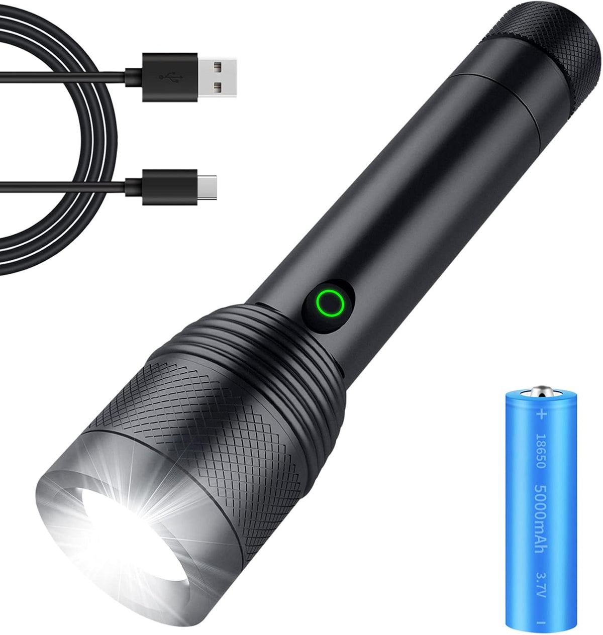 Rechargeable LED Flashlights, 100000 High Lumens Super Bright Tactical Flashlights with Battery Included, 20W Powerful Flashlights with 5 Light Modes, Waterproof C3620