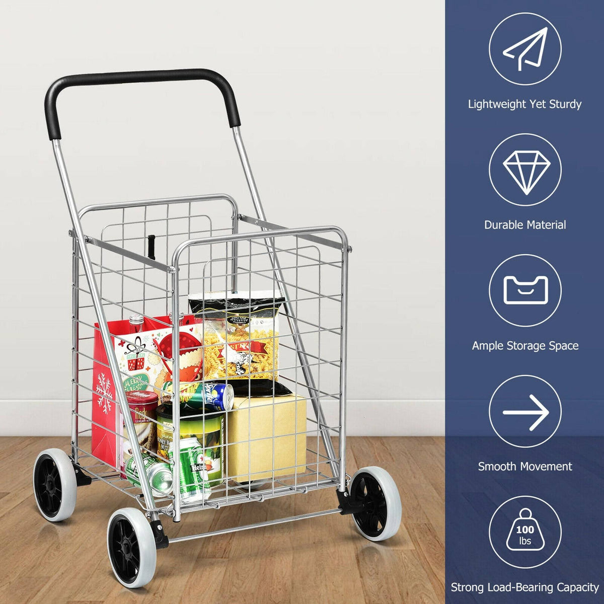 Folding Shopping Cart Utility Trolley Black V32199