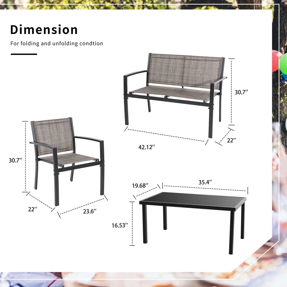 4 Pieces Patio Furniture Set with Glass Coffee Table X11231
