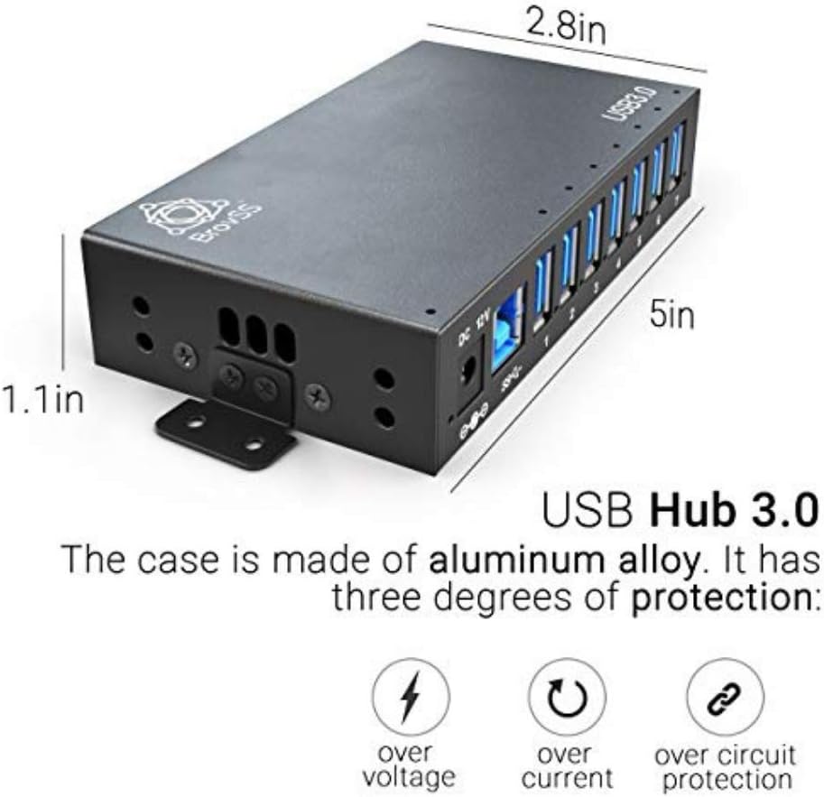 7 Port USB 3.0 Powered Hub with 12V 3A Power Adapter (Black) S31444