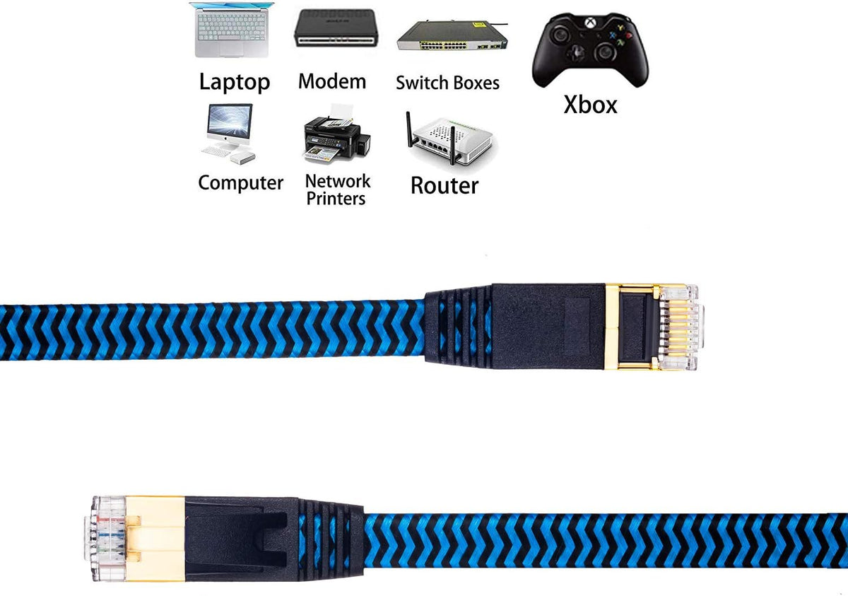 Cat 7 100 ft Nylon Braided Flat Ethernet Cable Z464