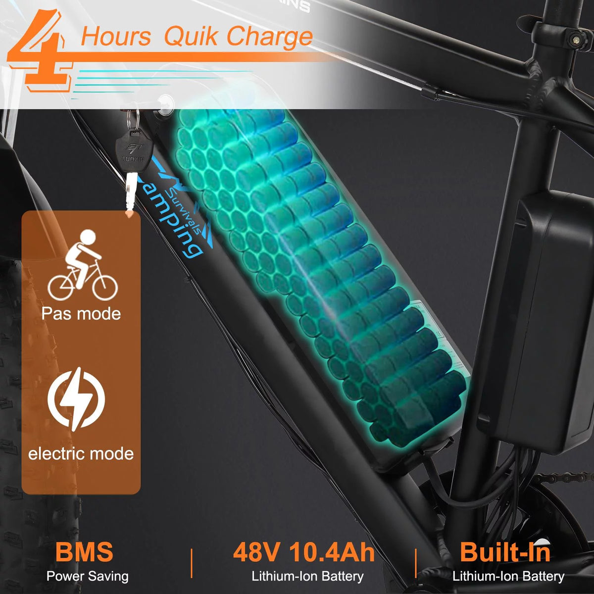 26 inch 7-Speed Electric Mountain Bicycle 500W 48V 10Ah A3149