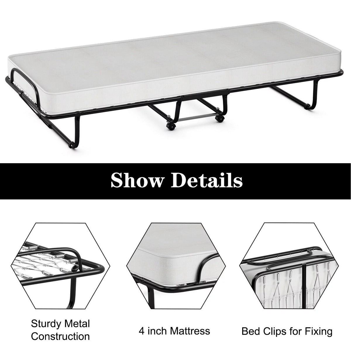 Folding Metal Bed with Memory Foam Mattress H366