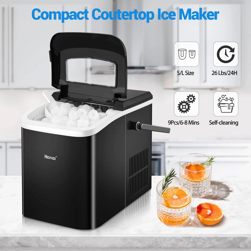 Countertop Ice Maker, 26.5lbs in 24Hrs, Self-Cleaning Portable Ice Machine with Ice Scoop and Basket J77435