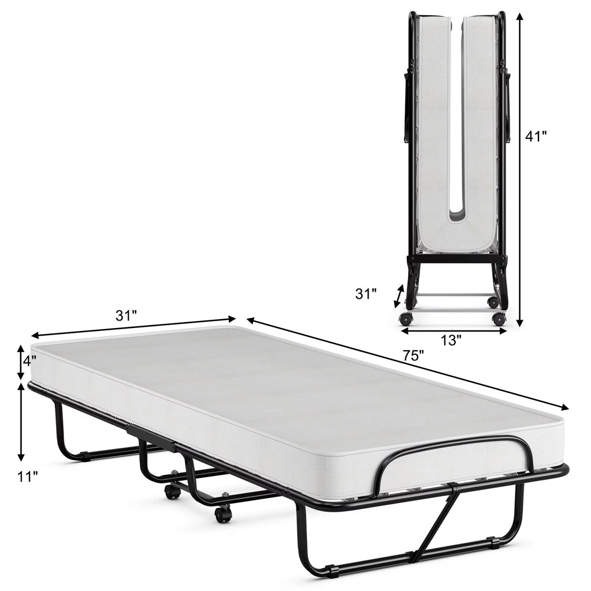 Folding Metal Bed with Memory Foam Mattress H366
