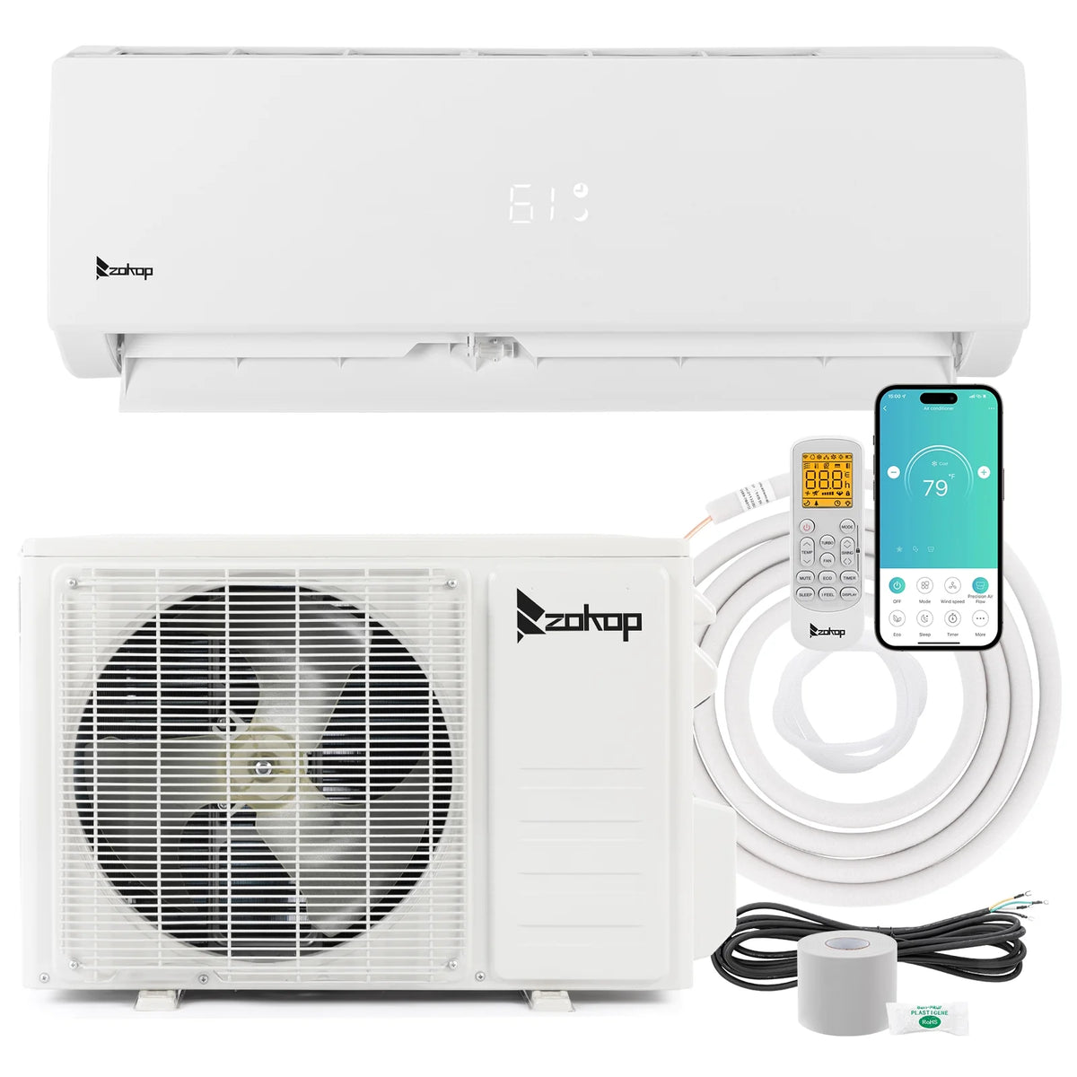 9000 BTU Wifi Enabled 19 Seer Mini Split Air Conditioner & Heater T452296