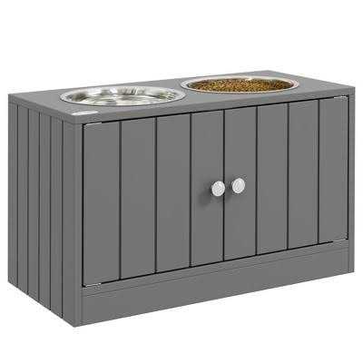 Large Elevated Dog Bowls with Storage Cabinet E526