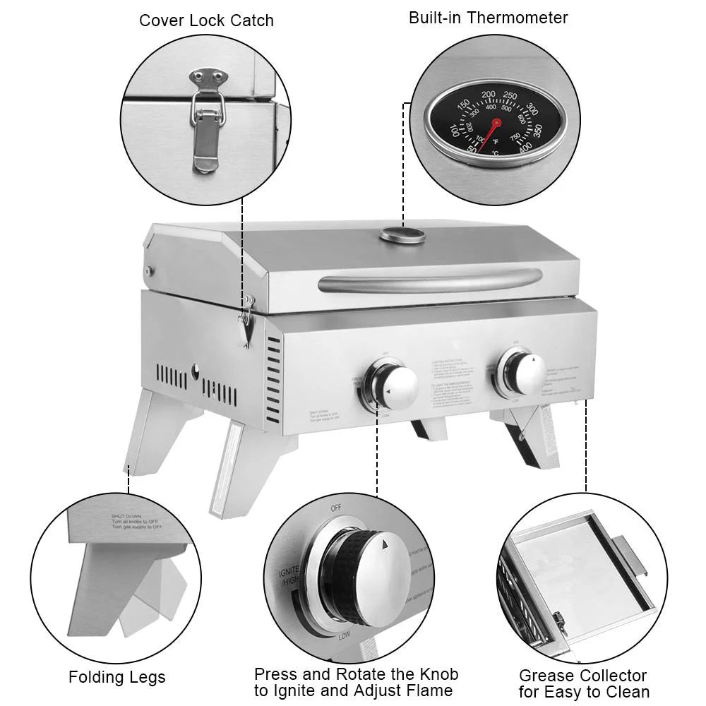 Portable 2 Burner Stainless Steel Propane Grill R7150