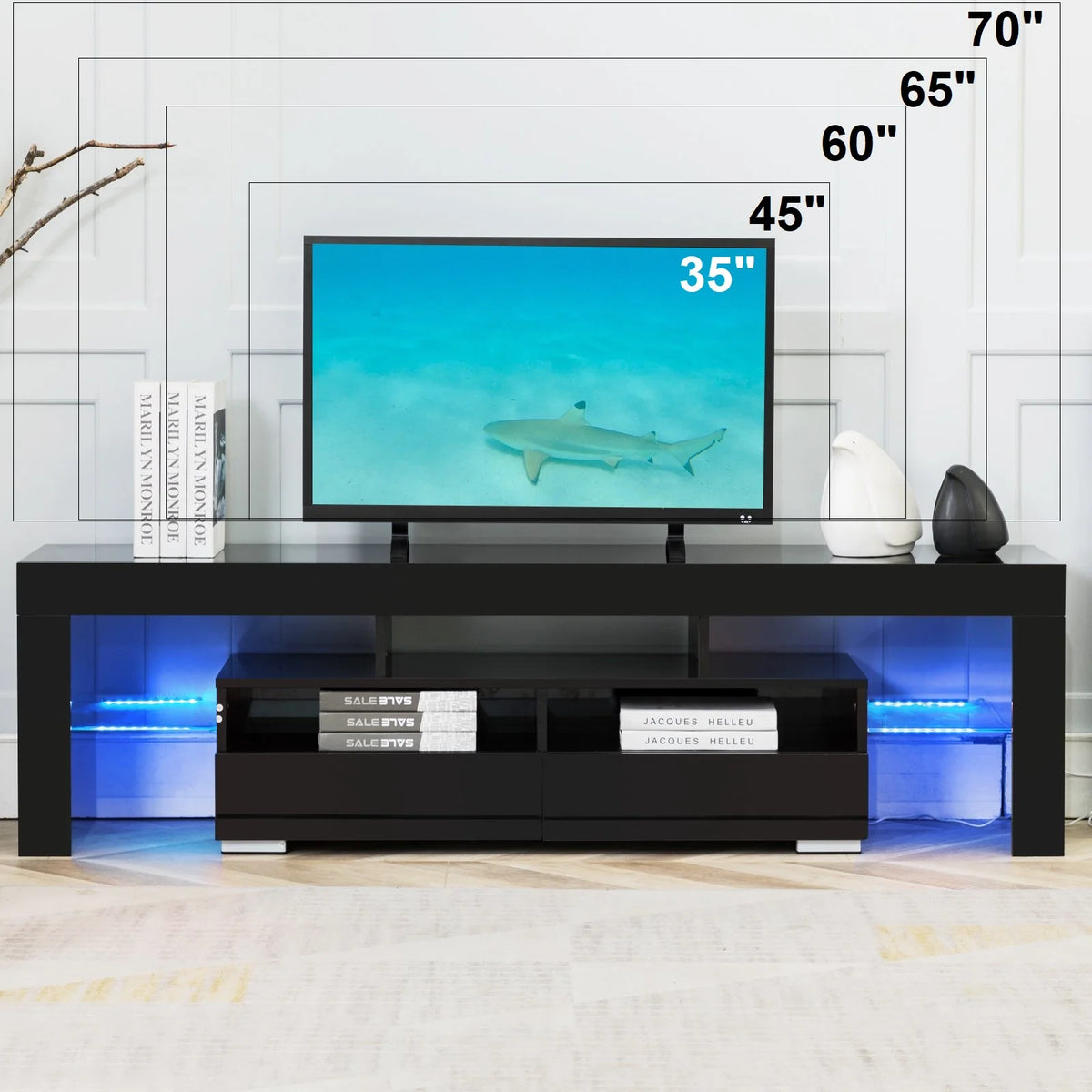 Black High Glossy TV Stand with LED Light A4136