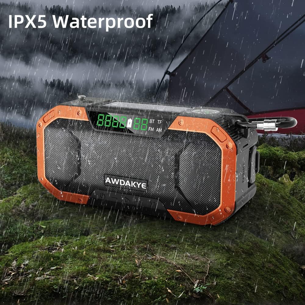 5000mAh Waterproof Solar Hand Crank AM/FM NOAA Weather Radio E199382
