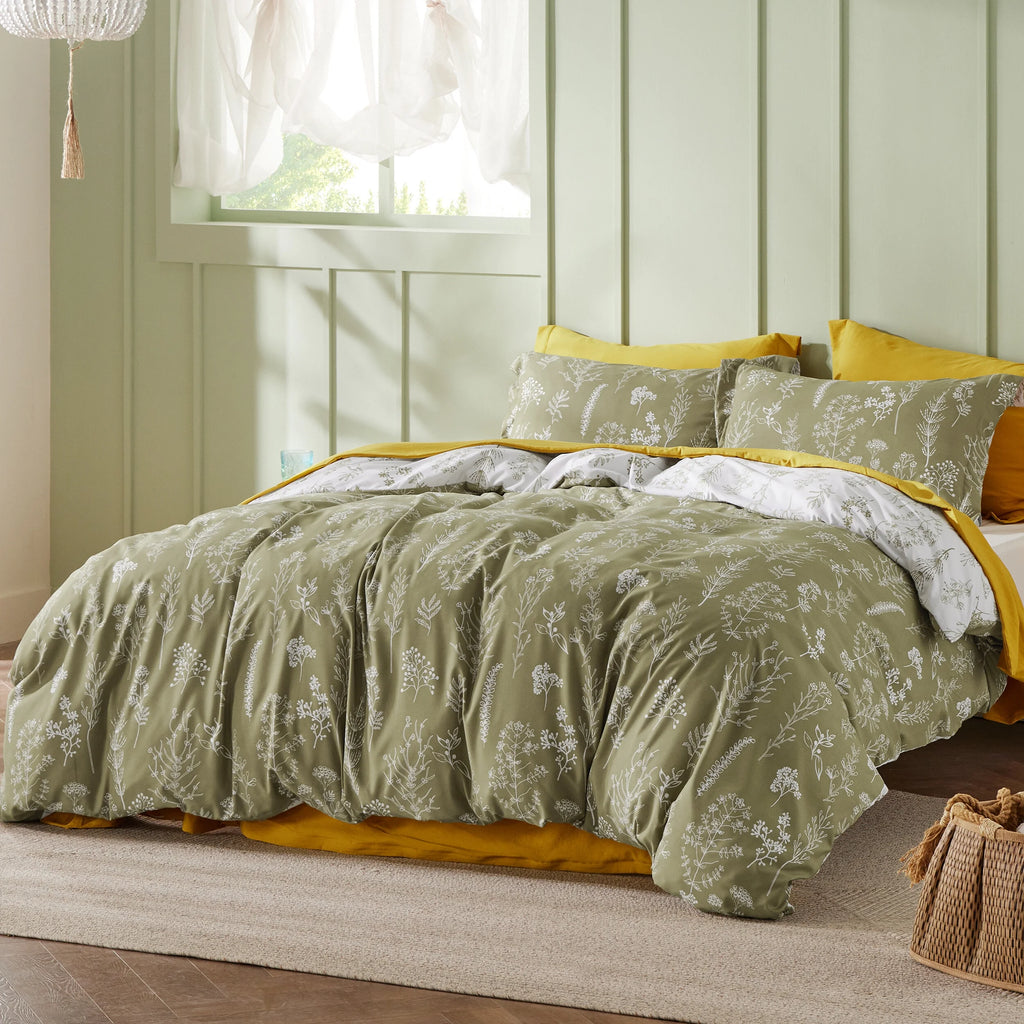 Sage Green Floral Queen Size Comforter Set K820