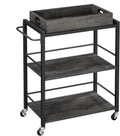Rustic Brown and Black Bar Cart with Wheels and Handle V841