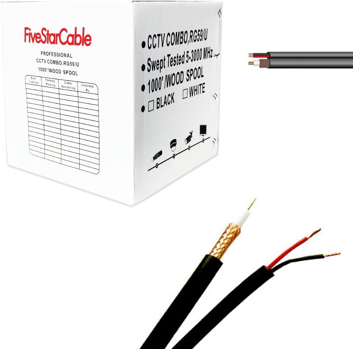 RG59 Siamese Coaxial CCTV Cable 1000 ft. Black D58638