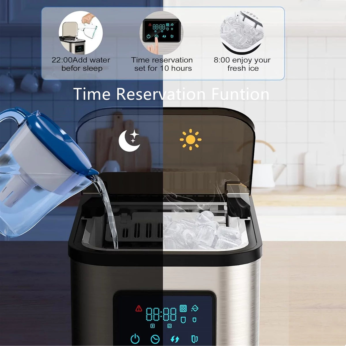 Portable Countertop Ice Maker 28Lbs/24H Self-Clean D725