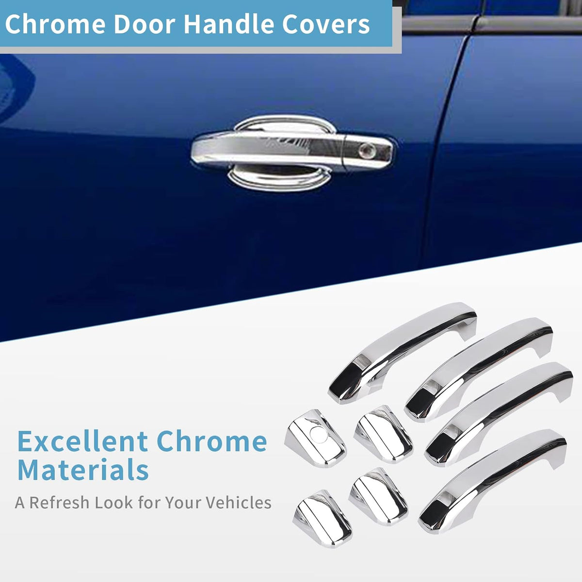 Chrome Door Handles Mirror Covers Tailgate Cover with Camera Hole V4056