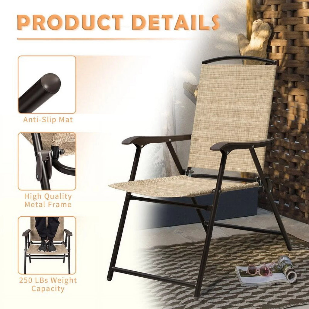 2 Pieces Beige Patio Folding Chairs H839