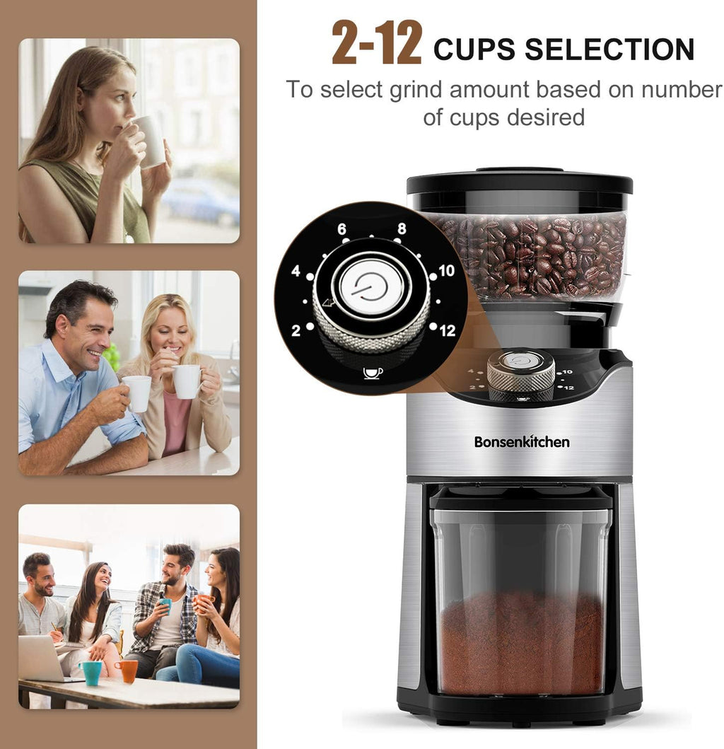 Adjustable Electric Conical Burr Coffee Grinder with 12 Grind Settings O819
