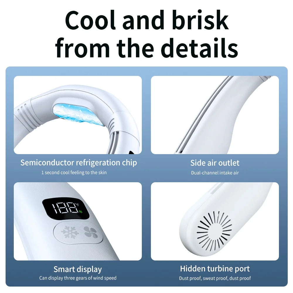 Portable Neck Fan with Semiconductor Cooling, 3 Speeds, LED Display S999699
