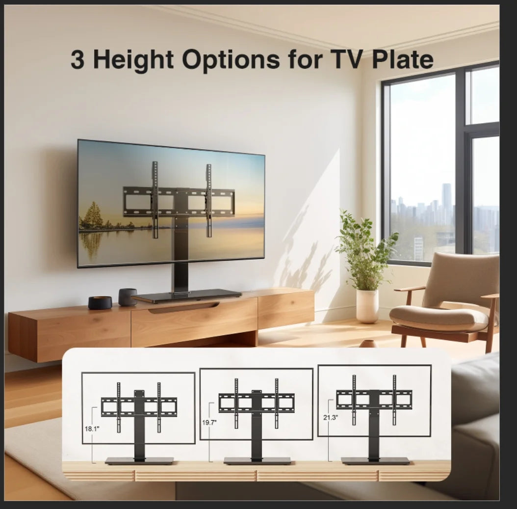Swivel TV Stand for 37-70 Inch Flat Screen TVs with Tempered Glass Base F2019
