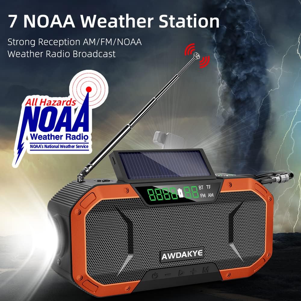 5000mAh Waterproof Solar Hand Crank AM/FM NOAA Weather Radio E199382