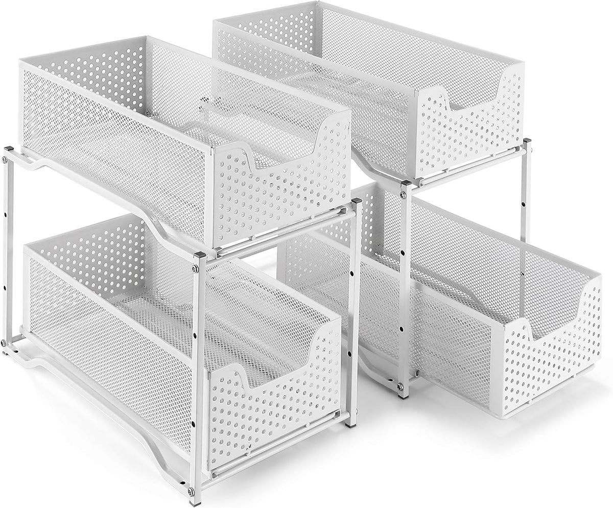 2 Pack White Stackable 2-Tier Under Sink Cabinet Organizer T846990