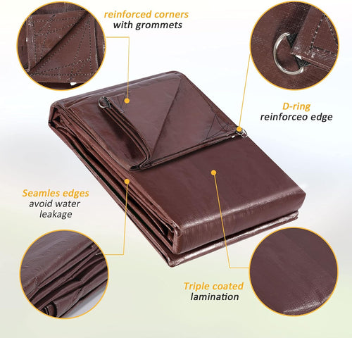 10' x 20' 16 Mil Heavy Duty Brown Polyester Canvas Cover D7704