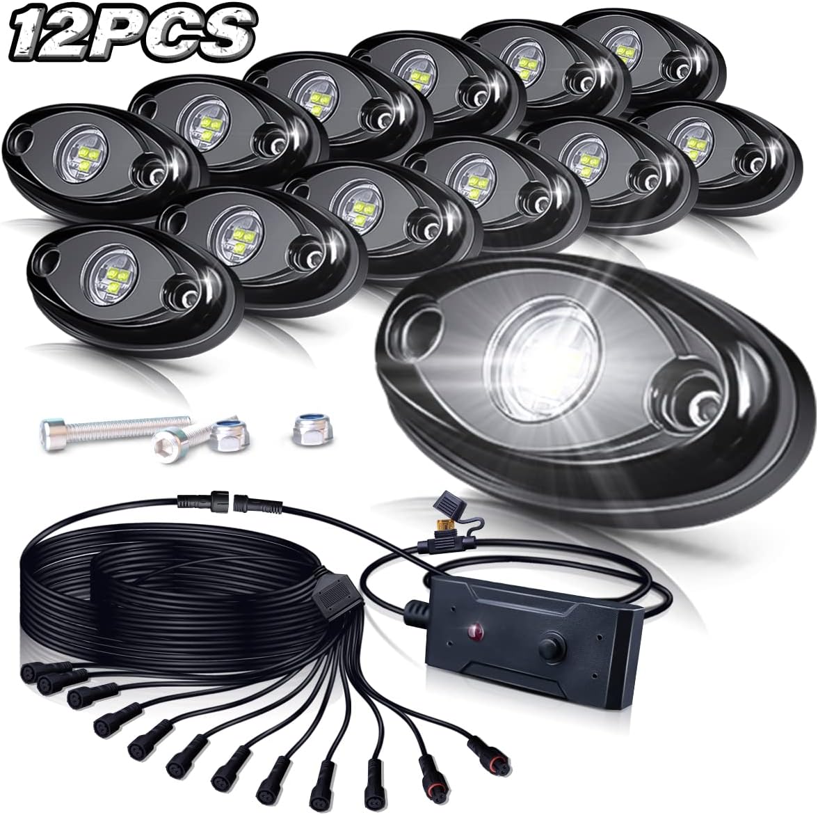12pcs Pure White Waterproof LED Rock Lights Kit N86987