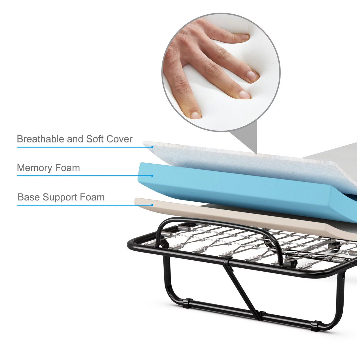 Folding Metal Bed with Memory Foam Mattress H366