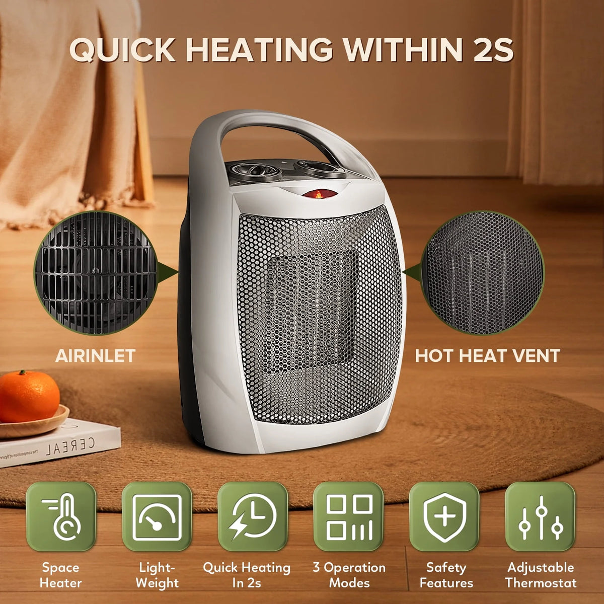 950W/1500W Ceramic Portable Space Heater with Thermostat Z566614