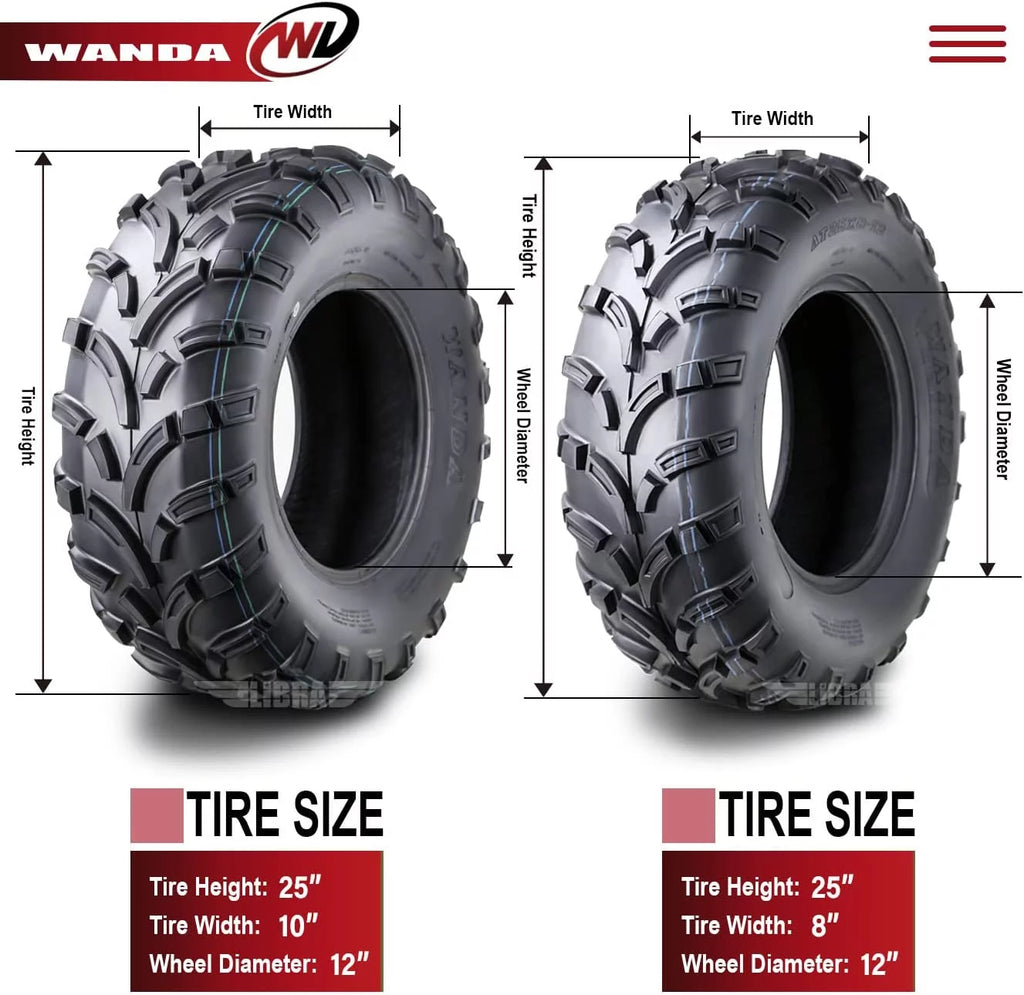 25x8-12 Front & 25x10-12 Rear 6PR Set 4 ATV/UTV Tires N816