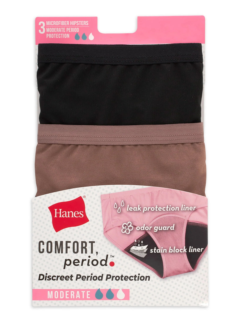 Women's Moderate Leak Protection Hipster, 3-Pack K326