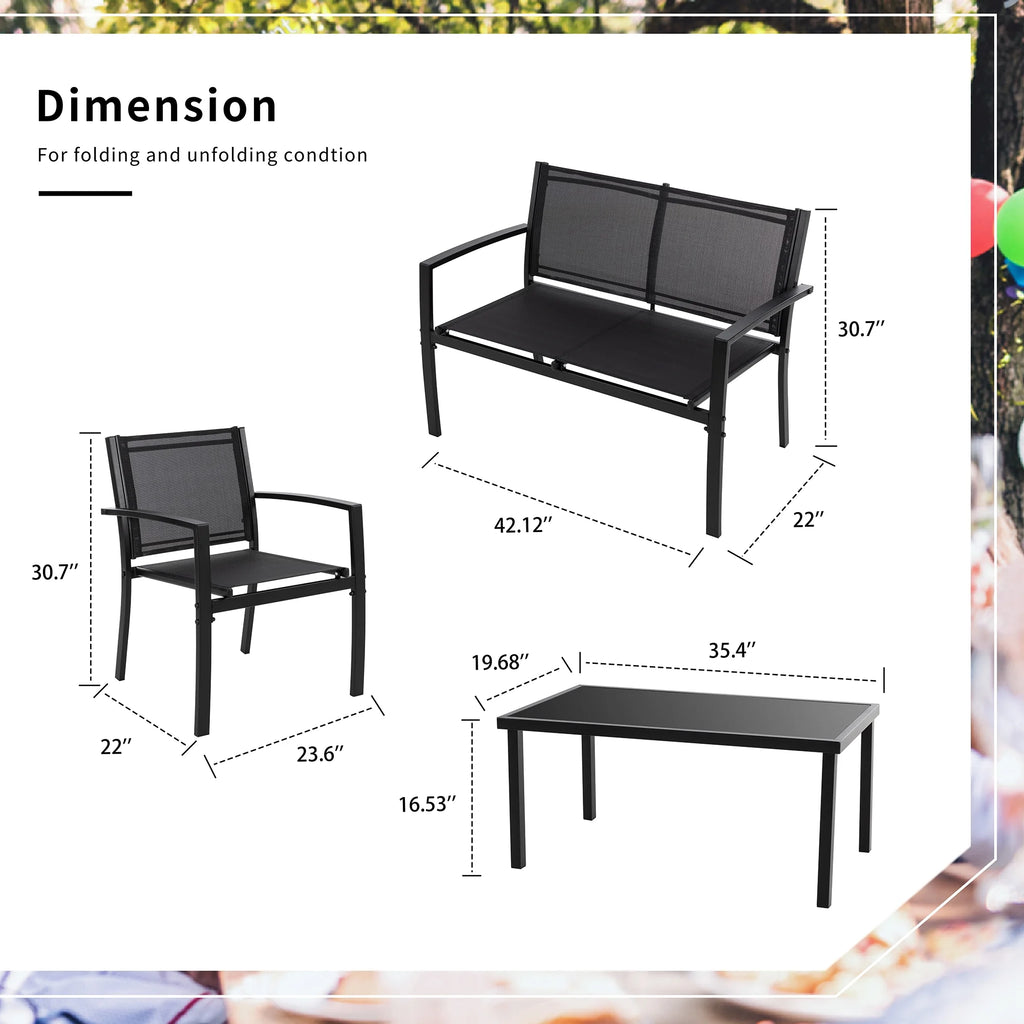 4 Pieces Patio Furniture Set with Glass Coffee Table X11231