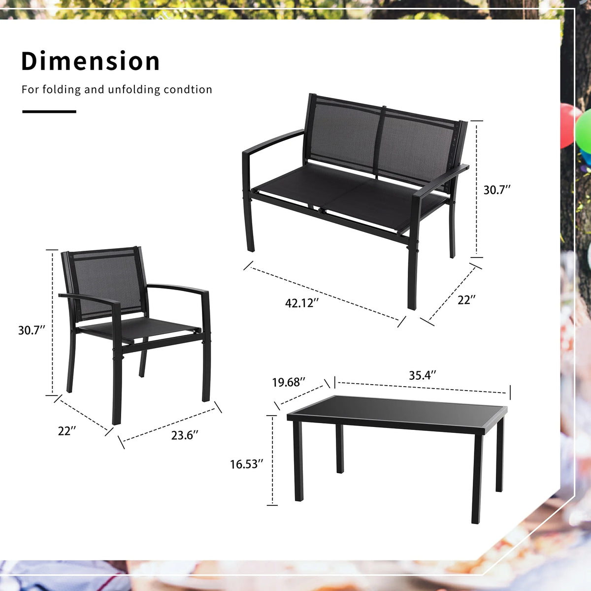4 Pieces Patio Furniture Set with Glass Coffee Table X11231