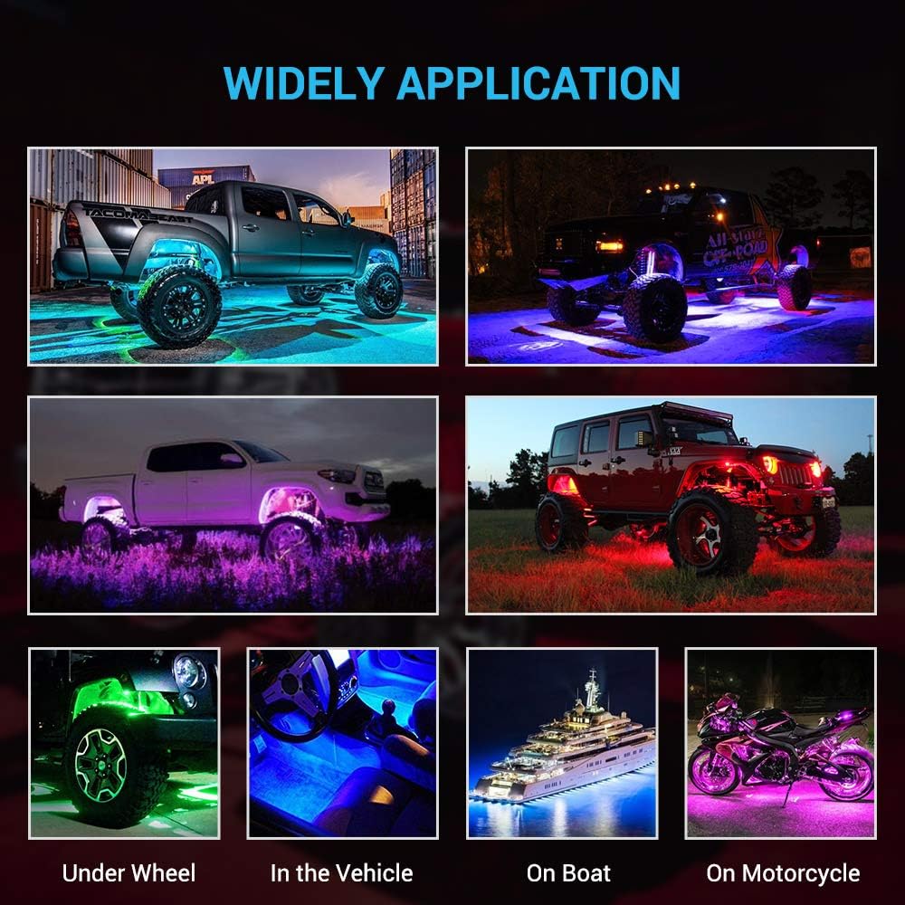 RGB LED Rock Lights, 150 LEDs Multicolor Waterproof Music Lighting Kit (10 Pods) N8130