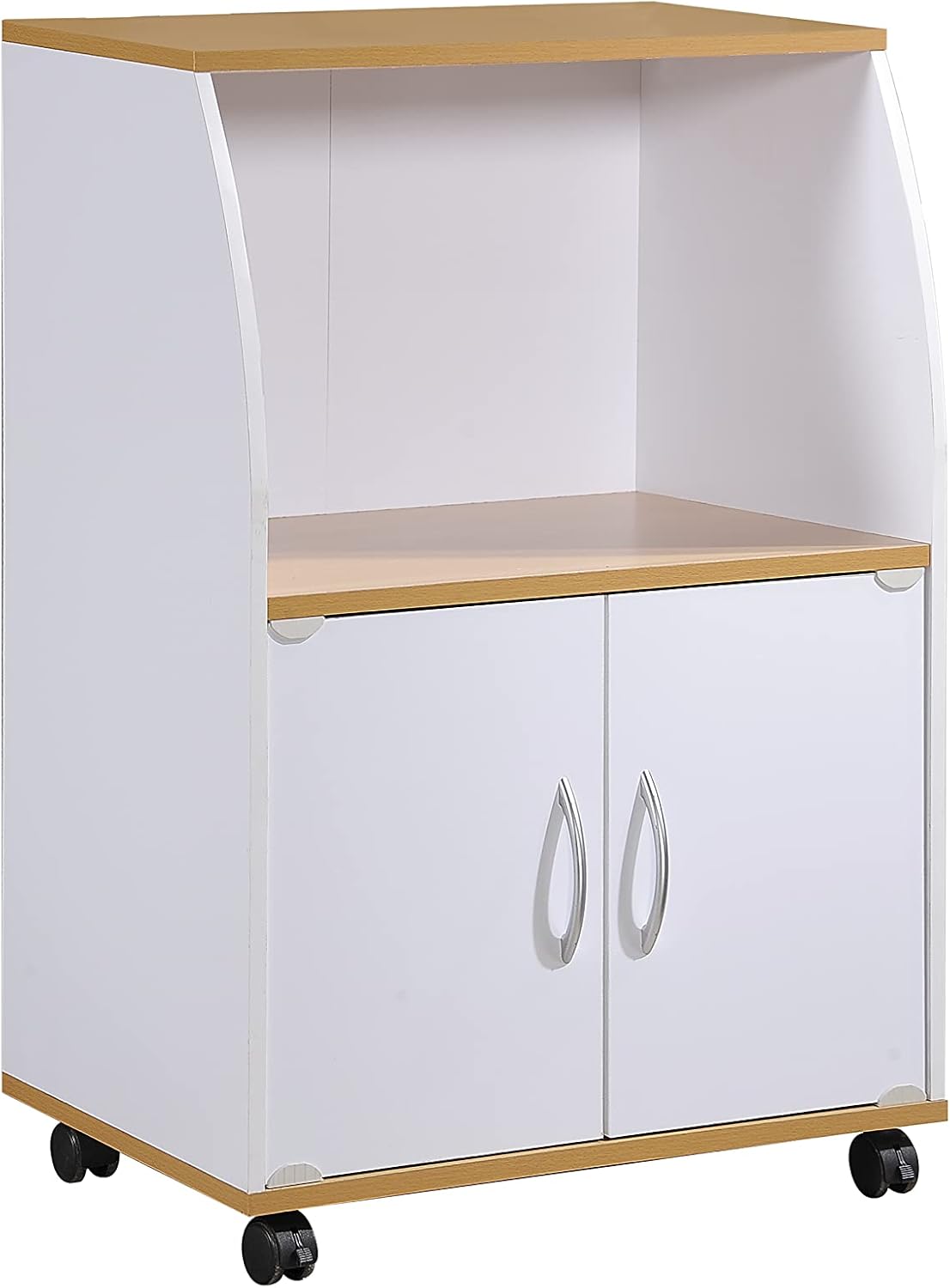 White Microwave Cart with Two Doors and Shelf V2225