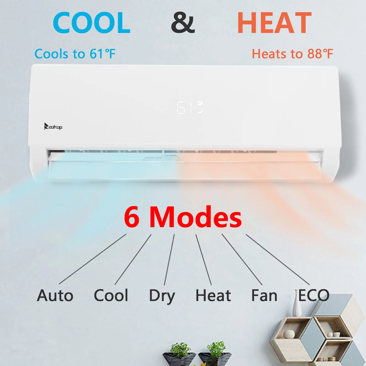 9000 BTU Wifi Enabled 19 Seer Mini Split Air Conditioner & Heater T452296